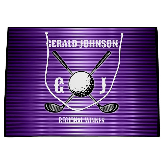 Lila Metallic Lines Golf Monogram Design Große Geschenktüte (Vorderseite)