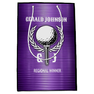 Lila Metallic Lines Golf Monogram Design Mittlere Geschenktüte