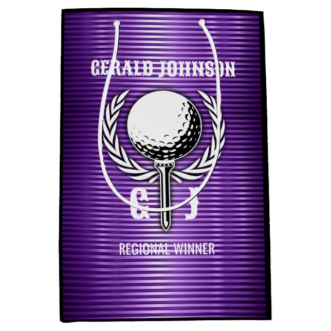 Lila Metallic Lines Golf Monogram Design Mittlere Geschenktüte (Vorderseite)