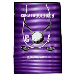 Lila Metallic Lines Golf Monogram Design Mittlere Geschenktüte