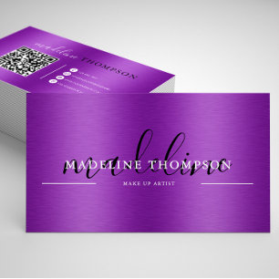 Lila Metallic-Pinselstrich, Script QR-Code Visitenkarte