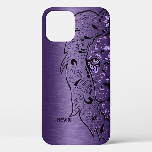 Lila Metallic Textur & Löwenkopf Case-Mate iPhone Hülle (Rückseite)