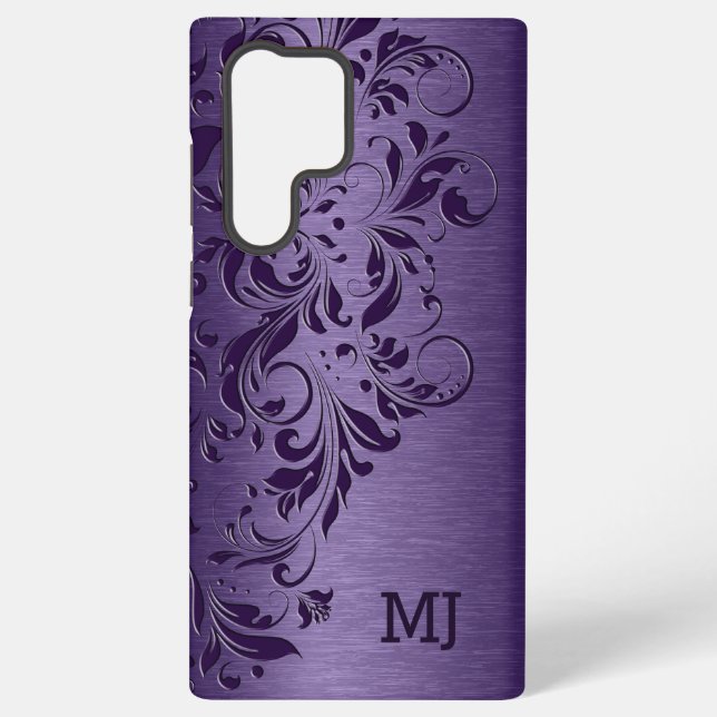 Lila Metallic-Textur und Blumenspitze Samsung Galaxy Hülle (Rückseite)