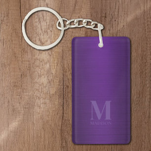 Lila metallische Mit Monogramm Schlüsselanhänger