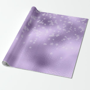 Lila Metallische Weihnachts-Schneeflocken  Geschenkpapier