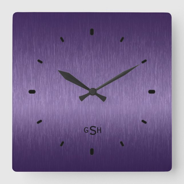 Lila metallischer Gestaltungsausdruck aus gebürste Quadratische Wanduhr (Vorderseite)
