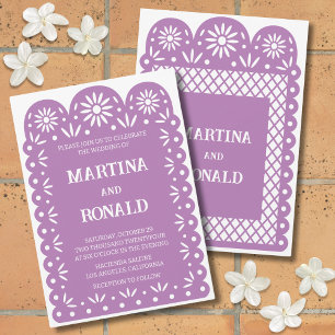 Lila mexikanische papel picado Hochzeitseinladung Ankündigung
