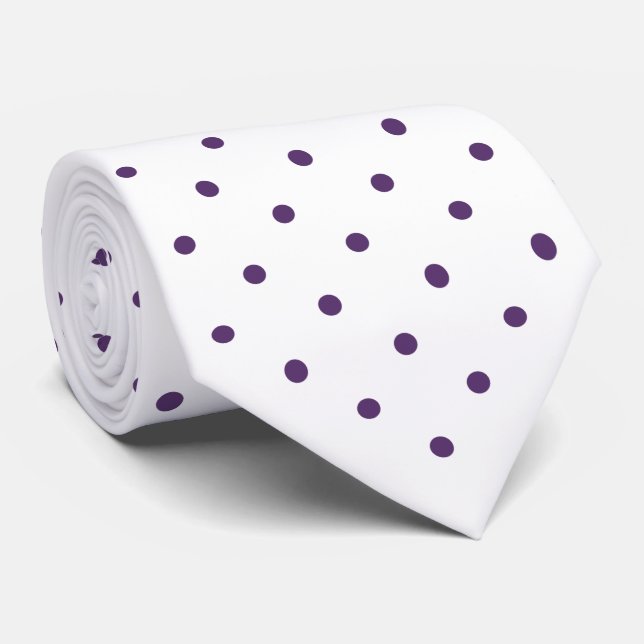 Lila Mini Polka Dot Muster auf Weiß Krawatte (Gerollt)