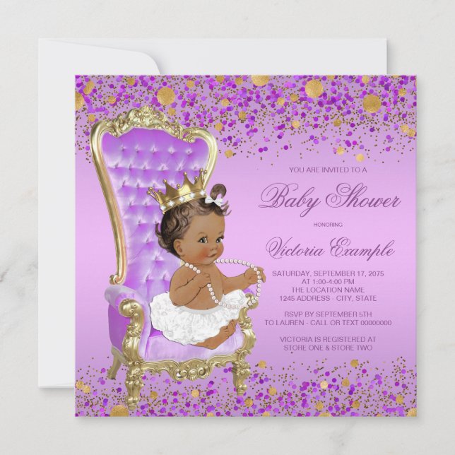 Lila Mini-Princess-Babydusche Einladung (Vorderseite)