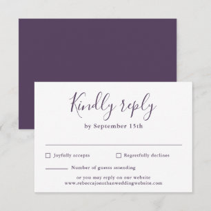 Lila minimale moderne Script-Hochzeitskarte RSVP Karte