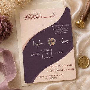 Lila minimalist muslimische Hochzeit Nihah Einladung