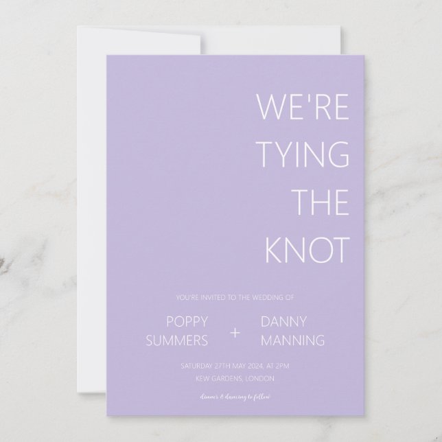 Lila Minimalistisch binden wir die Knotenhochzeit Einladung (Vorderseite)