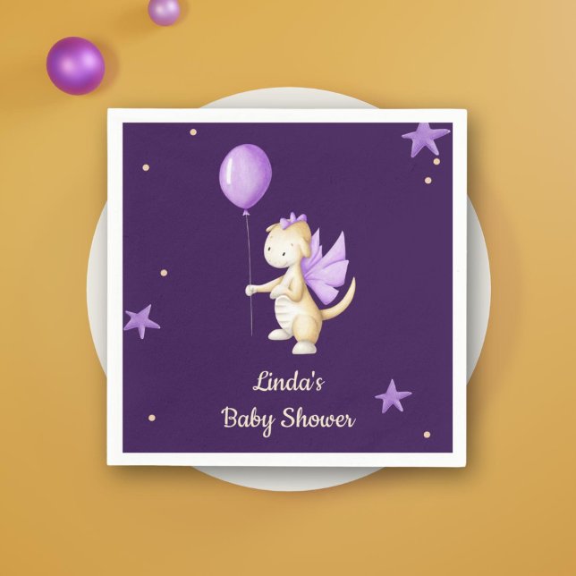 Lila Minimalistische Baby Dragon Girl Babydusche Serviette (Von Creator hochgeladen)