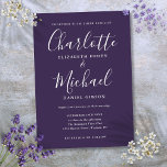 Lila Minimalistische Hochzeit Einladung<br><div class="desc">Diese elegante Hochzeitseinladung mit ihren charakteristischen Stilnamen kann mit Ihren Informationen in schick weißer Schrift auf lila Hintergrund personalisiert werden. Sie können die Hintergrundfarbe an Ihr Hochzeitstil anpassen. Entwickelt von Thisisnotme©</div>