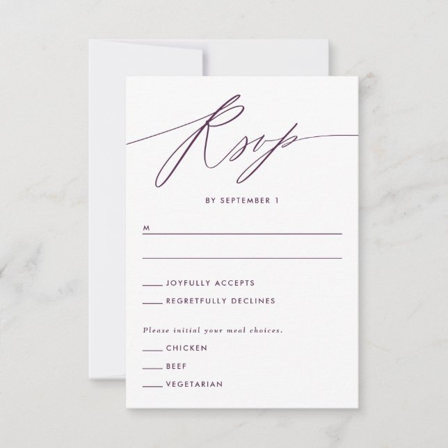Lila Minimalistische Script-Antwortkarte RSVP Karte (Vorderseite)