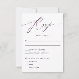 Lila Minimalistische Script-Antwortkarte RSVP Karte