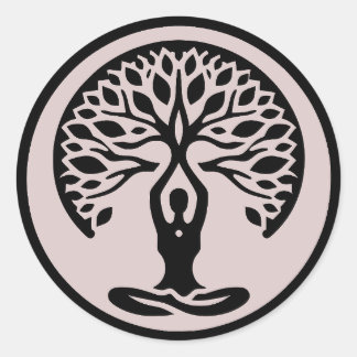 Lila Minimalistischer Yoga Tree of Life Runder Aufkleber