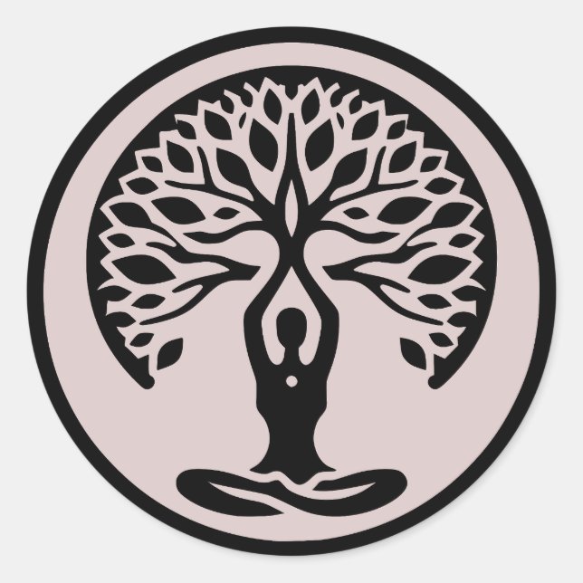 Lila Minimalistischer Yoga Tree of Life Runder Aufkleber (Vorderseite)