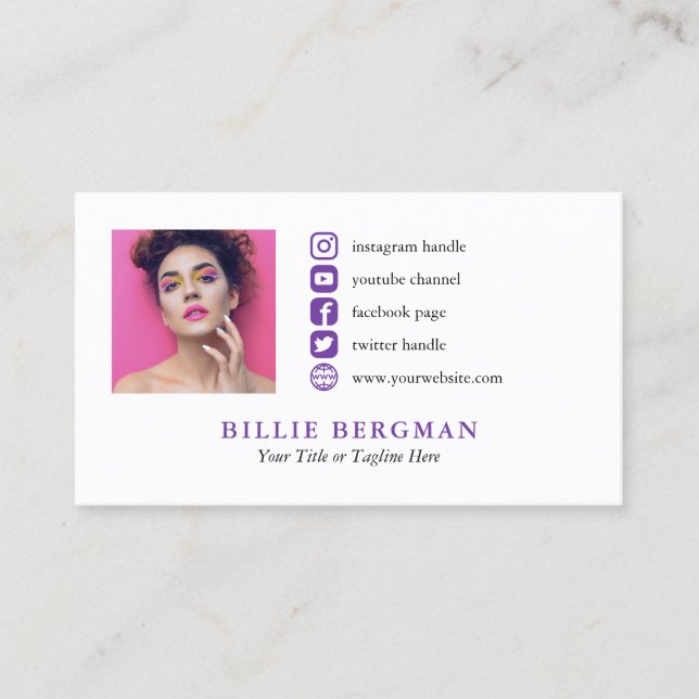 Lila Minimalistisches Social Media Profile Foto Visitenkarte (Vorderseite)