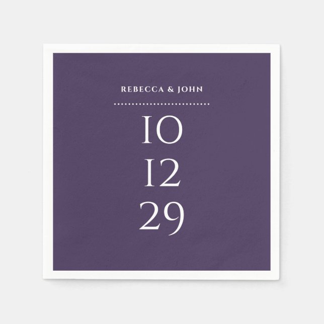 Lila Minimalistisches Sonderdatum Hochzeit Serviette (Vorderseite)