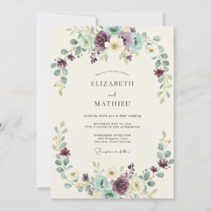 Lila Minze Botanischer Bogen Hochzeit Einladung