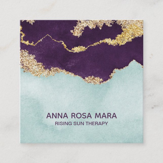 *~* Lila Minze Gold Glitzer Agate Geode Quadratische Visitenkarte (Vorderseite)