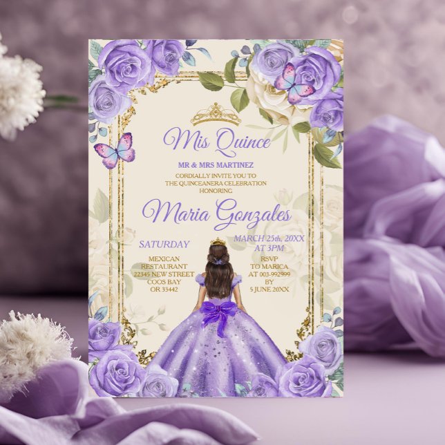 Lila Mis Quince 15 Anos Butterfly Goldkrone Einladung (Von Creator hochgeladen)