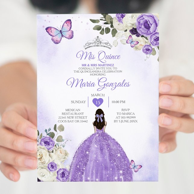 Lila Mis Quince Lavender 15 Anos Silver Crown Einladung (Von Creator hochgeladen)