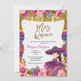 Lila Mis Quince mexikanische Geburtstagseinladung Einladung