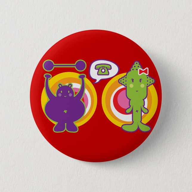 Lila & Miss Green Niedlich Cartoon Character Button (Vorderseite)