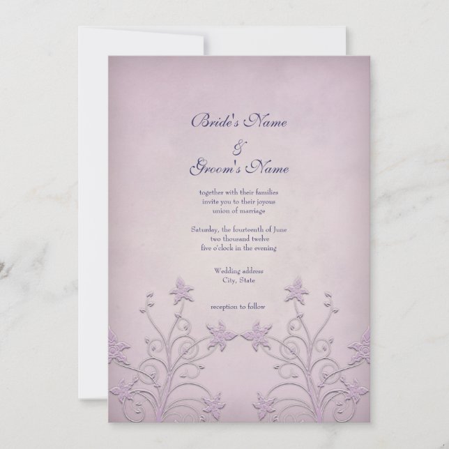 Lila Mist Floral Elegantes Hochzeitsempfang Einladung (Vorderseite)