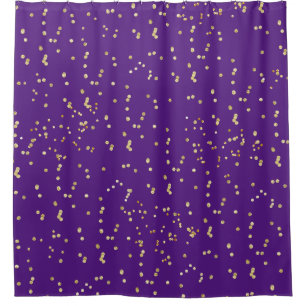 Lila mit Goldconfetti zerstreuten Polkapunkten Duschvorhang
