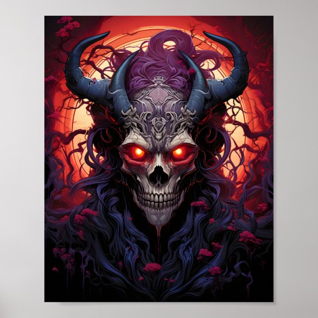 Lila mit großen Hörnern auf dem Kopf Poster (Vorne)