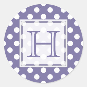 Lila mit Monogramm-Aufklebern mit weißem Polka-Dot Runder Aufkleber