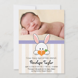 LILA MIT MONOGRAMM BUNNY RABBIT-GEBURTSANKÜNDIGUNG ANKÜNDIGUNG