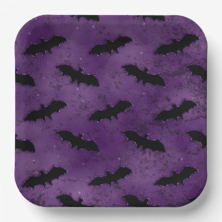 LILA MIT SCHWARZEN HALLOWEEN BATTEN PAPPTELLER