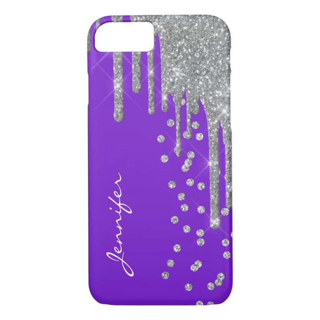 Lila mit Silver Glitzer Tropfen iPhone 8 Fall Case-Mate iPhone Hülle (Rückseite)