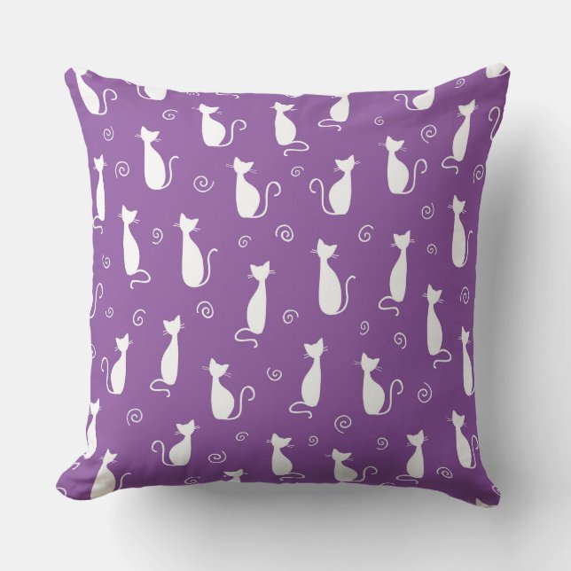 LILA MIT WEISSEN CAT-SILHOUETTEN KISSEN (Vorderseite)