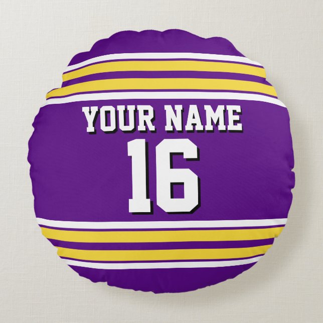 Lila mit Yellow White Stripes Team Jersey Rundes Kissen (Vorderseite)
