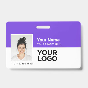 Lila Mitarbeiter-Foto-Leiste oder Qr-Code-Logo-Nam Ausweis