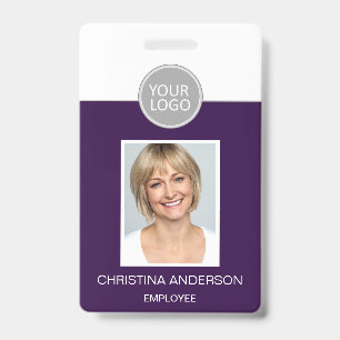 Lila Mitarbeiter Name Logo Foto Unternehmensarbeit Ausweis