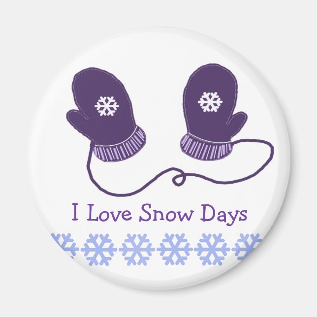 Lila Mitten mit Schnee-Sprichwort Magnet (Vorne)