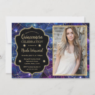Lila-Mitternachts-Kristall-Galaxie-Quinceanera-Fot Einladung