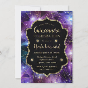 Lila Mitternachts-Kristall-Galaxie Quinceanera-Fot Einladung