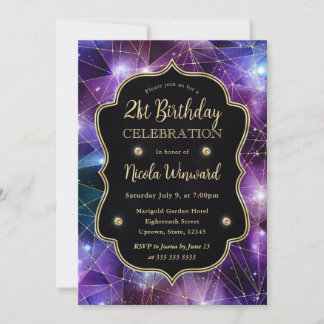 Lila Mitternachtskristall Galaxy 21. Geburtstag Einladung