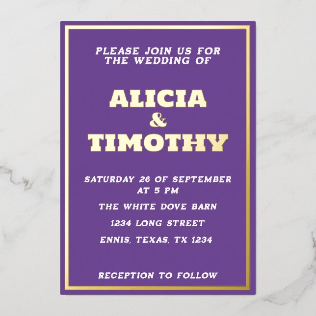 Lila Modern Gold Typografie Folieneinladung (Vorderseite)