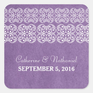 Lila moderne Bohemische Hochzeitsticker Quadratischer Aufkleber