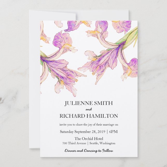 Lila moderne botanische Hochzeitseinladungen Einladung (Vorderseite)