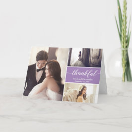 Lila moderne Foto Collage Hochzeit Vielen Dank Karte