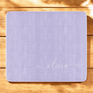 Lila moderne Schriftzug Mädchen-Monogramm-Name Schneidebrett